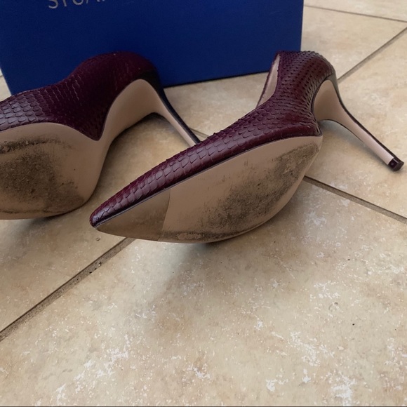 Stuart Weitzman Ingred Maroon Python Heels 7.5 - Picture 5 of 9